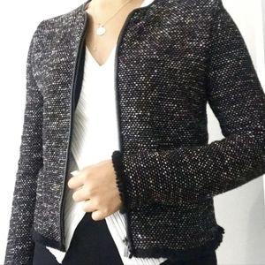 Massimo Dutti Black Tweed Zip Jacket